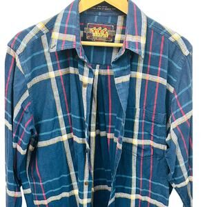 Vintage Ralph Lauren Chaps Boy Scout Label Blue Red Plaid Flannel Shirt Large